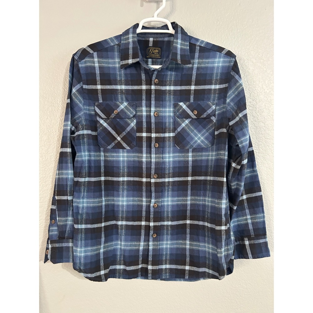 Jachs NY Heritage Flannel Shirt Mens Large Blue Black Plaid Cotton Long Sleeve